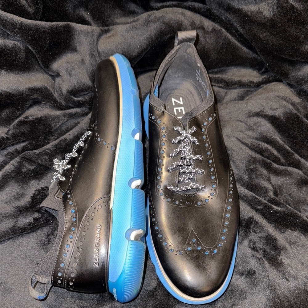 Cole Haan 4.Zerogrand Men 10.5 Oxford Shoes C31890 Black/ Electric Blue Rare